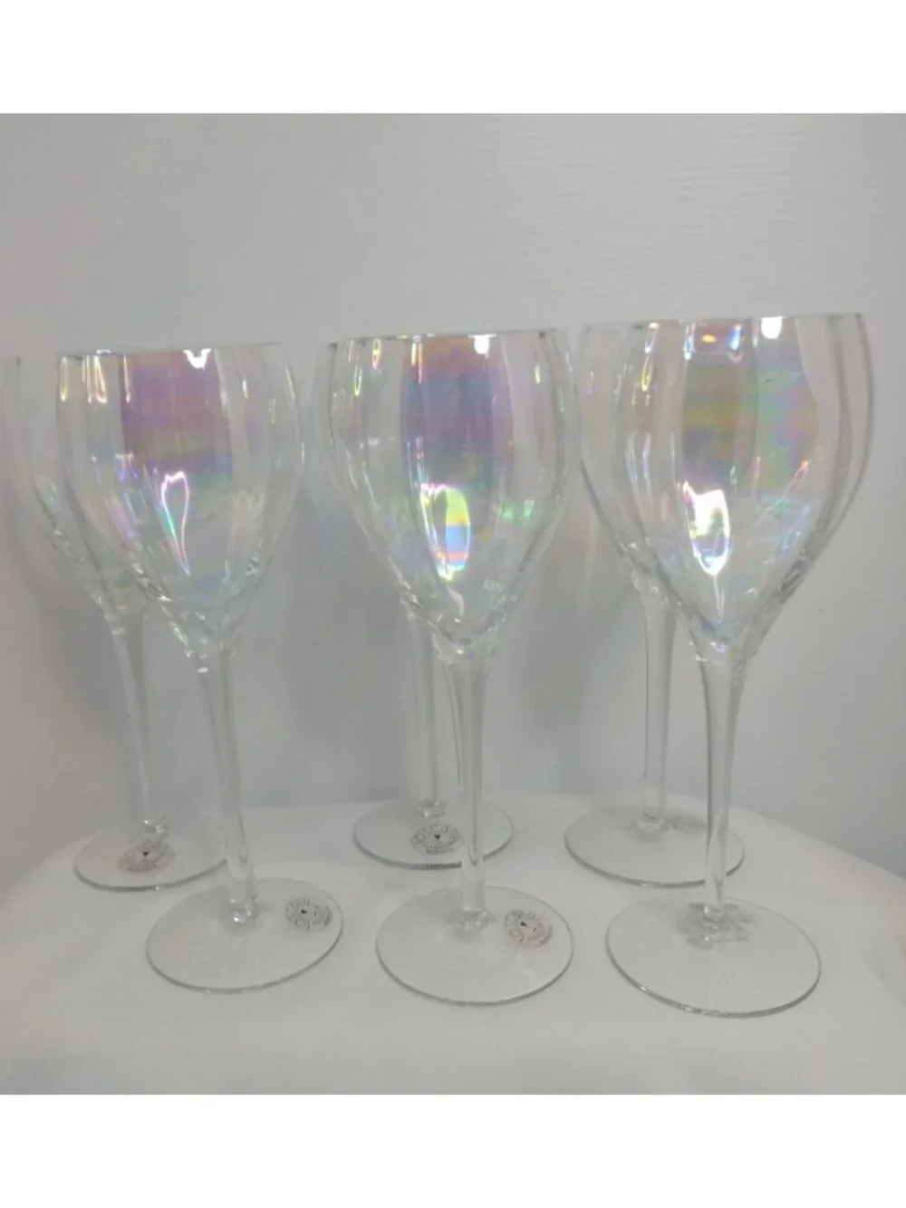 Hand blown Iridescent Toscany Wine SeT 6 Glasses Decanter W/Stopper Romania New